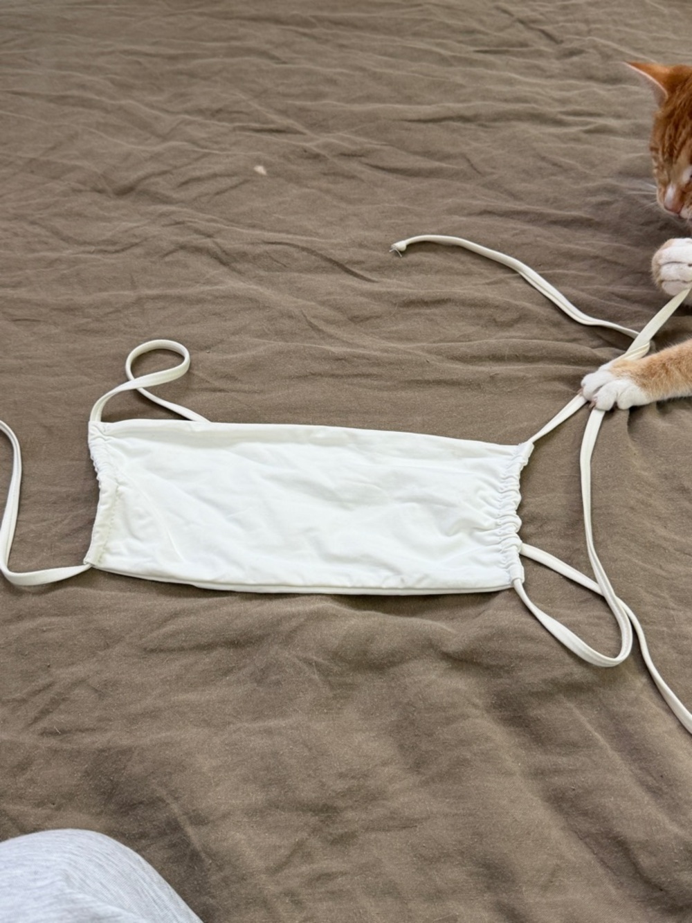 Frankie's Bikinis White Ruched Bandeau Tie-Back Top